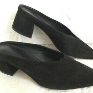 Vince Womens Slip On Block Heel Pointed Toe Mules Black Suede (Size 10)